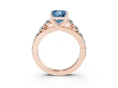 Fancy Blue Princess Cut Diamond Pavé Engagement Ring Set in Rose gold with Prong Setting