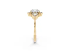 Cushion Cut Diamond Cluster Ring Set in Yellow gold with Beaded Band