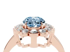 Fancy Blue Oval Cut Diamond Halo Cluster Engagement Ring Set in Rose gold with Solitaire Band and Prong Setting