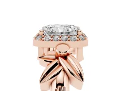 Radiant Cut Diamond Halo Floral Band Ring Set in Rose gold with Prong Setting