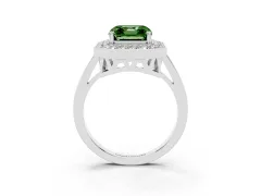 Fancy Green Asscher Cut Diamond Halo Ring Set in Silver with Accent-Lined Split Shank and Prong Setting