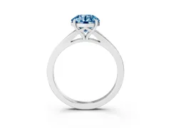 Fancy Blue Round Cut Diamond Solitaire Ring Set in White gold with Pavé Accent Band and Classic Prong Setting