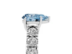 Fancy Blue Pear Cut Diamond Solitaire Ring Set in White gold with Cut-Down Micro Pavé Band and Prong Setting
