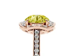 Fancy Yellow Round Cut Diamond Halo Ring Set in Rose gold with Pavé-Lined Shoulders and Prong Setting