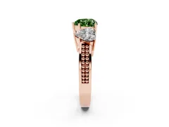 Fancy Green Heart Cut Diamond Three-Stone Ring Set in Rose gold with Textured Band
