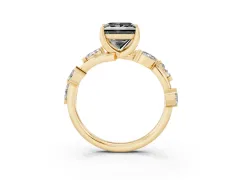 Fancy Black Princess Cut Diamond Solitaire Ring Set in Yellow gold with Twisted Marquise Accent Band