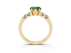 Fancy Green Heart Cut Diamond Five-Stone Prong Set Engagement Ring Set in Yellow gold with Channel Band