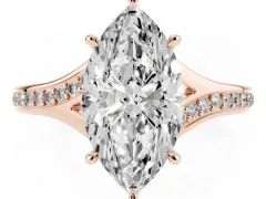 Marquise Cut Diamond Solitaire Ring Set in Rose gold with Pavé Accent Band and Classic Prong Setting