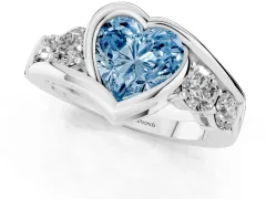 Fancy Blue Heart Cut Diamond Bezel Bypass Ring Set in Platinum with Round Accents