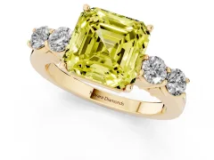 Fancy Yellow Asscher Cut Diamond Five-Stone Prong Set Band Ring Set in Yellow gold with Polished Band