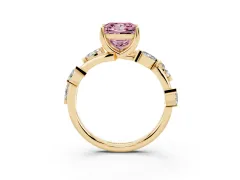 Fancy Pink Princess Cut Diamond Solitaire Ring Set in Yellow gold with Twisted Marquise Accent Band