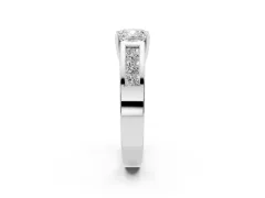 Cushion Cut Diamond Solitaire Ring Set in Silver with Channel-Set Accent Stones and Prong Setting