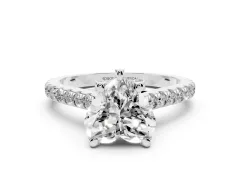 Heart Cut Diamond Solitaire Ring Set in Silver with Brilliant Pavé Band and Prong Setting