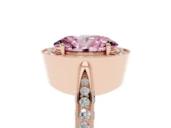 Fancy Pink Oval Cut Diamond Halo Engagement Ring Set in Rose gold with Accent Split Shank Band