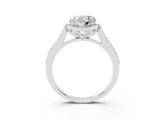 Heart Cut Diamond Halo Ring Set in White gold with Pavé-Lined Shoulders and Prong Setting