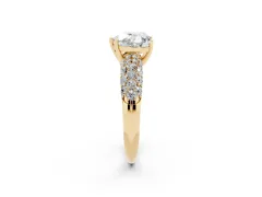 Heart Cut Diamond Pavé Band Solitaire Ring Set in Yellow gold with Close-Set Accent Stones and Prong Setting