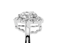 Heart Cut Diamond Halo Cluster Engagement Ring Set in White gold with Solitaire Band and Prong Setting