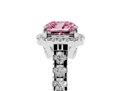 Fancy Pink Cushion Cut Diamond Halo Engagement Ring Set in Silver with Pavé Band and Prong-Set Center