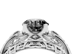 Fancy Black Round Cut Diamond Art Deco Ring Set in White gold with Pavé Split Shank
