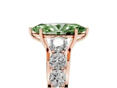 Fancy Green Marquise Cut Diamond Solitaire Ring Set in Rose gold with Pavé-Set Band and Prong Setting