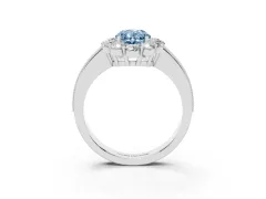 Fancy Blue Oval Cut Diamond Halo Pavé Engagement Ring Set in Silver with Milgrain Detailing