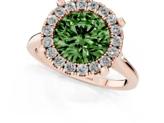 Fancy Green Round Cut Diamond Cluster Halo Solitaire Ring Set in Rose gold with Prong Setting