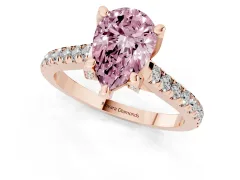 Fancy Pink Pear Cut Diamond Solitaire Ring Set in Rose gold with Brilliant Pavé Band and Prong Setting