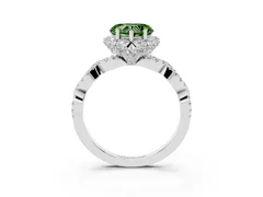 Fancy Green Heart Cut Diamond Halo Twist Band Solitaire Ring Set in Silver with Prong-Set Center Stone