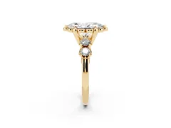 Marquise Cut Diamond Floral Halo Ring Set in Yellow gold with Shared Prong Band