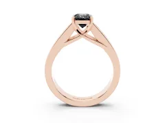 Fancy Black Emerald Cut Diamond Solitaire Ring Set in Rose gold with Channel-Set Accent Stones and Prong Setting