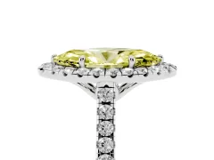 Fancy Yellow Marquise Cut Diamond Pavé Halo Engagement Ring Set in Platinum with Pavé Band and Prong Setting