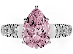 Fancy Pink Pear Cut Diamond Solitaire Ring Set in White gold with Cut-Down Micro Pavé Band and Prong Setting