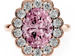 Fancy Pink Oval Cut Diamond Halo Cluster Engagement Ring Set in Rose gold with Solitaire Band and Prong Setting