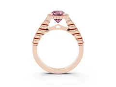 Fancy Pink Radiant Cut Diamond Halo Ring Set in Rose gold with Pavé Milgrain Band