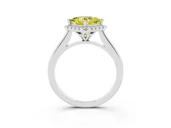 Fancy Yellow Princess Cut Diamond Halo Engagement Ring Set in White gold with Pavé Band and Rising Shoulders