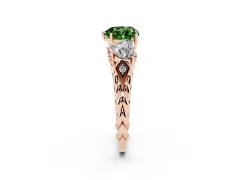 Fancy Green Heart Cut Diamond Three-Stone Ring Set in Rose gold with Braided Band