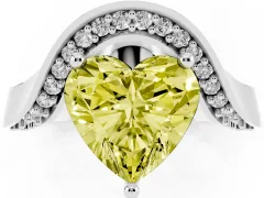 Fancy Yellow Heart Cut Diamond Solitaire Engagement Ring Set in Platinum with Pavé Shoulders