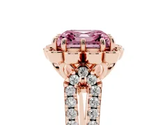 Fancy Pink Asscher Cut Diamond Floral Halo Split Shank Engagement Ring Set in Rose gold with Pavé Shank