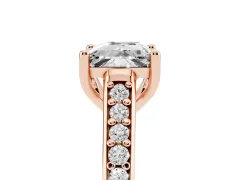 Princess Cut Diamond Prong Set Solitaire Engagement Ring Set in Rose gold with Pavé Band