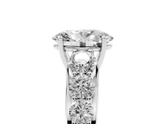 Oval Cut Diamond Solitaire Ring Set in Silver with Pavé-Set Band and Prong Setting