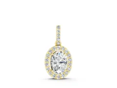 Oval Diamond Halo Pendant Set in Yellow gold with Prong-Set Centerpiece