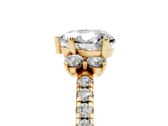Heart Cut Diamond Three-Stone Pavé Ring Set in Yellow gold with Prong Setting