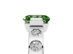 Fancy Green Emerald Cut Diamond Channel-Set Band Ring Set in Silver with Bezel Prong Setting