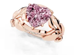 Fancy Pink Heart Cut Diamond Leaf-Inspired Engagement Ring Set in Rose gold with Round Accents