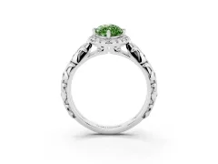 Fancy Green Marquise Cut Diamond Halo Ring Set in Silver with Filigree Leaf Band and Prong Setting