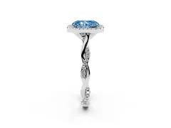 Fancy Blue Radiant Cut Diamond Halo Twist Band Solitaire Ring Set in White gold with Prong Setting