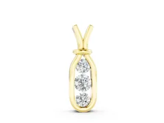 Three-Stone Round Diamond Bezel Pendant Set in Yellow gold with Vertical Metal Frame