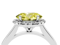 Fancy Yellow Oval Cut Diamond Halo Engagement Ring Set in Silver with Pavé Band and Rising Shoulders