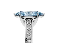 Fancy Blue Marquise Cut Diamond Solitaire Pavé Engagement Ring Set in White gold with Prong Setting
