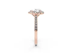 Heart Cut Diamond Pavé Halo Engagement Ring Set in Rose gold with Pavé Band and Prong Setting